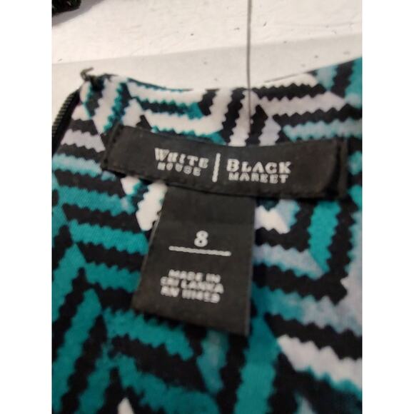 White House Black Market Turquoise Herringbone Sheath Dress SZ. 8 Back Zip Lined - Picture 10 of 14